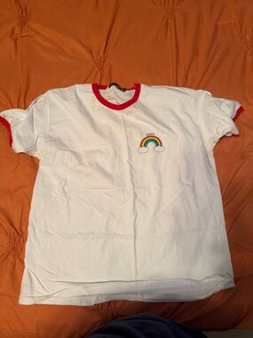 Boohoo Plus White Ringer Tee with Red Trim and Rainbow 'Hope' Graphic